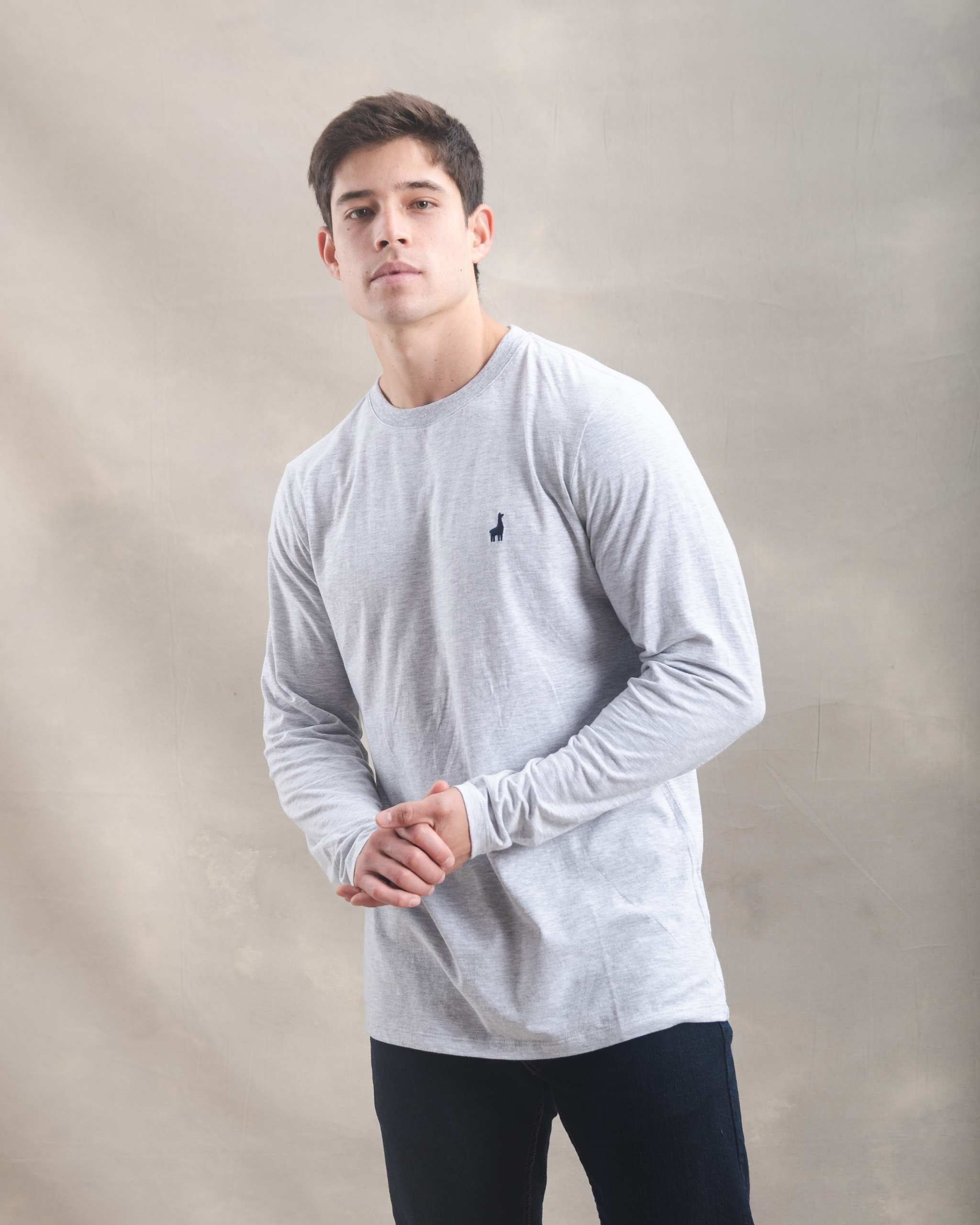 Polo Manga Larga Gris Melange 100% Soft Pima