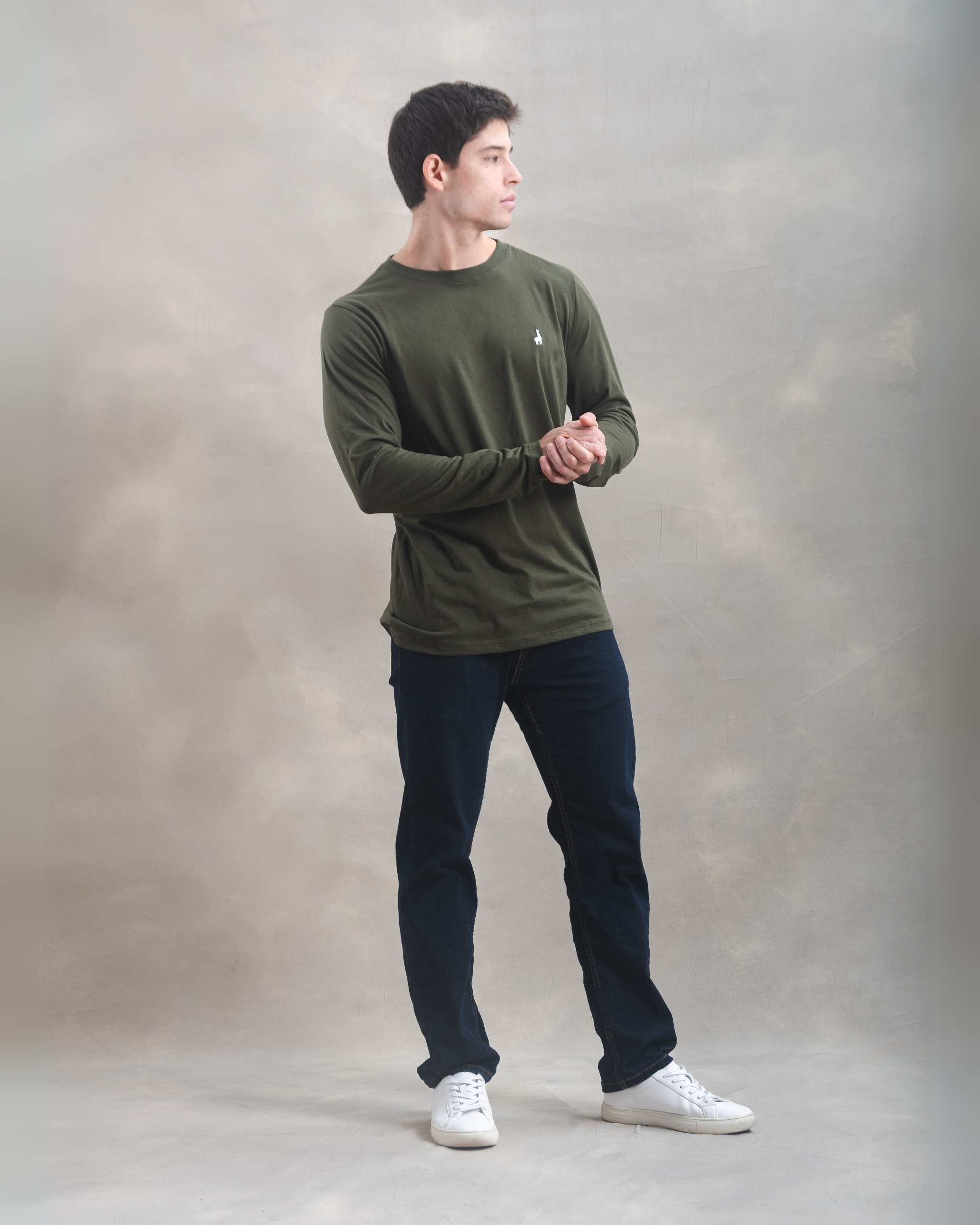 Polo Manga Larga Verde Militar 100% Soft Pima