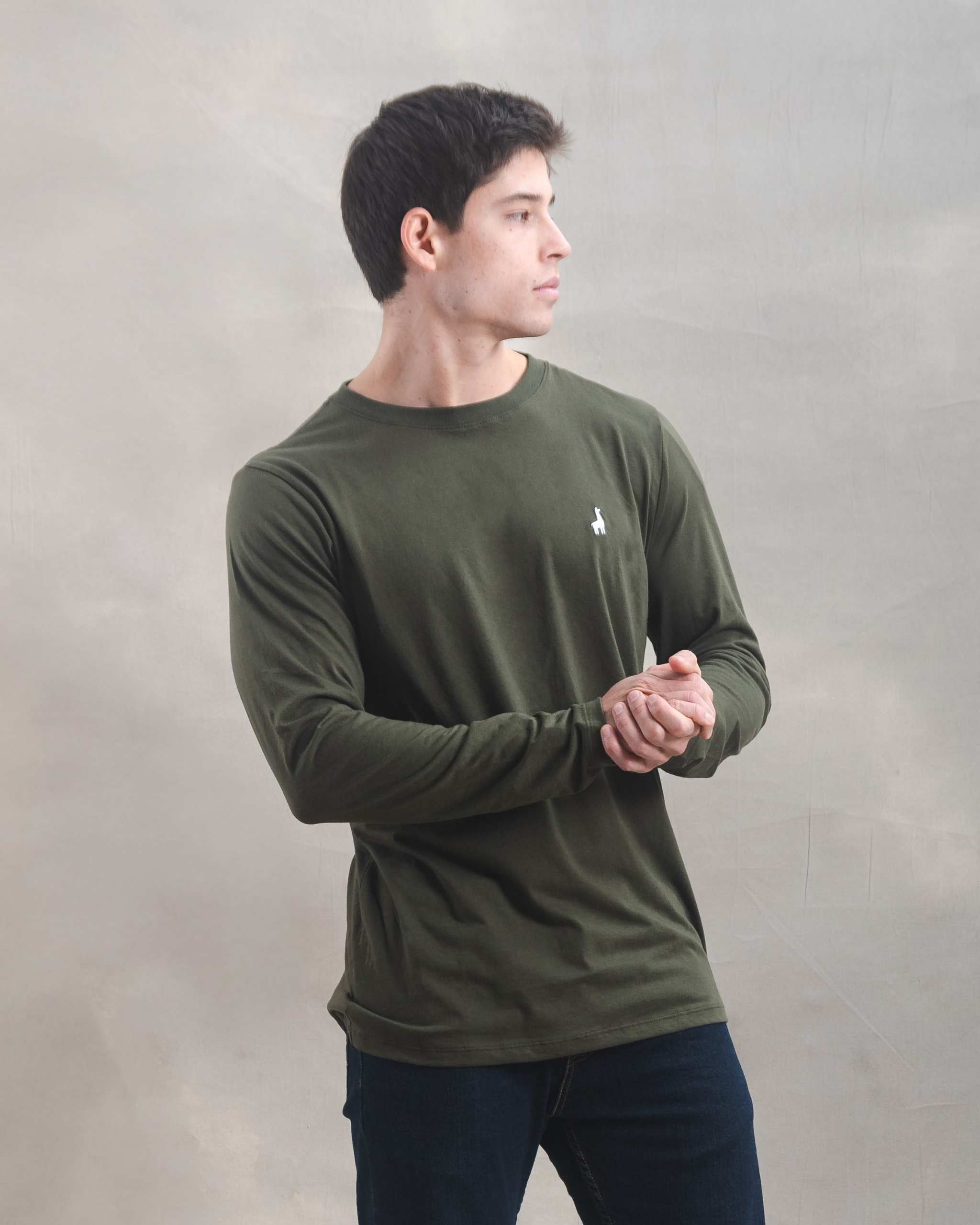 Polo Manga Larga Verde Militar 100% Soft Pima