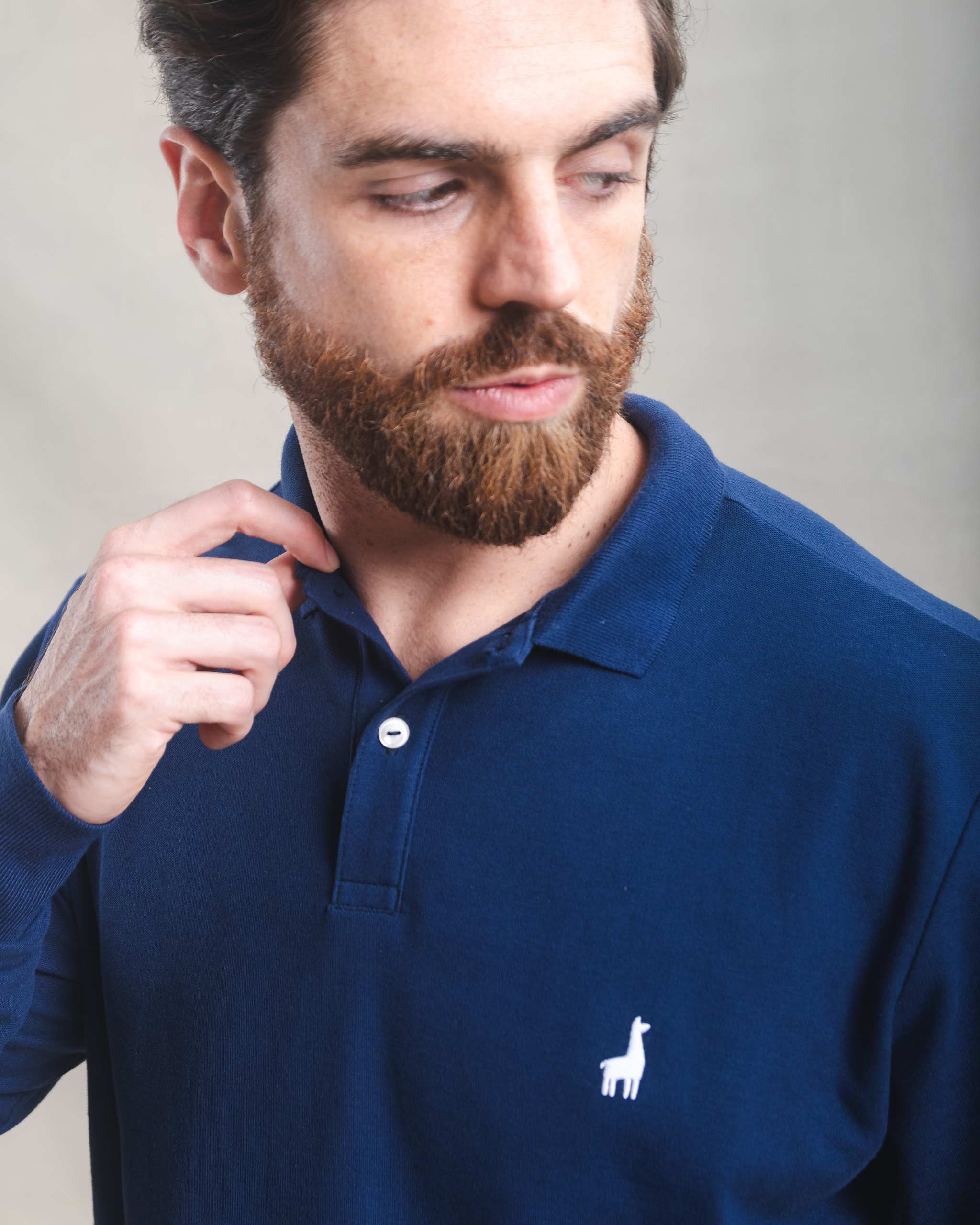 Polo Piqué Manga Larga Azul Marino