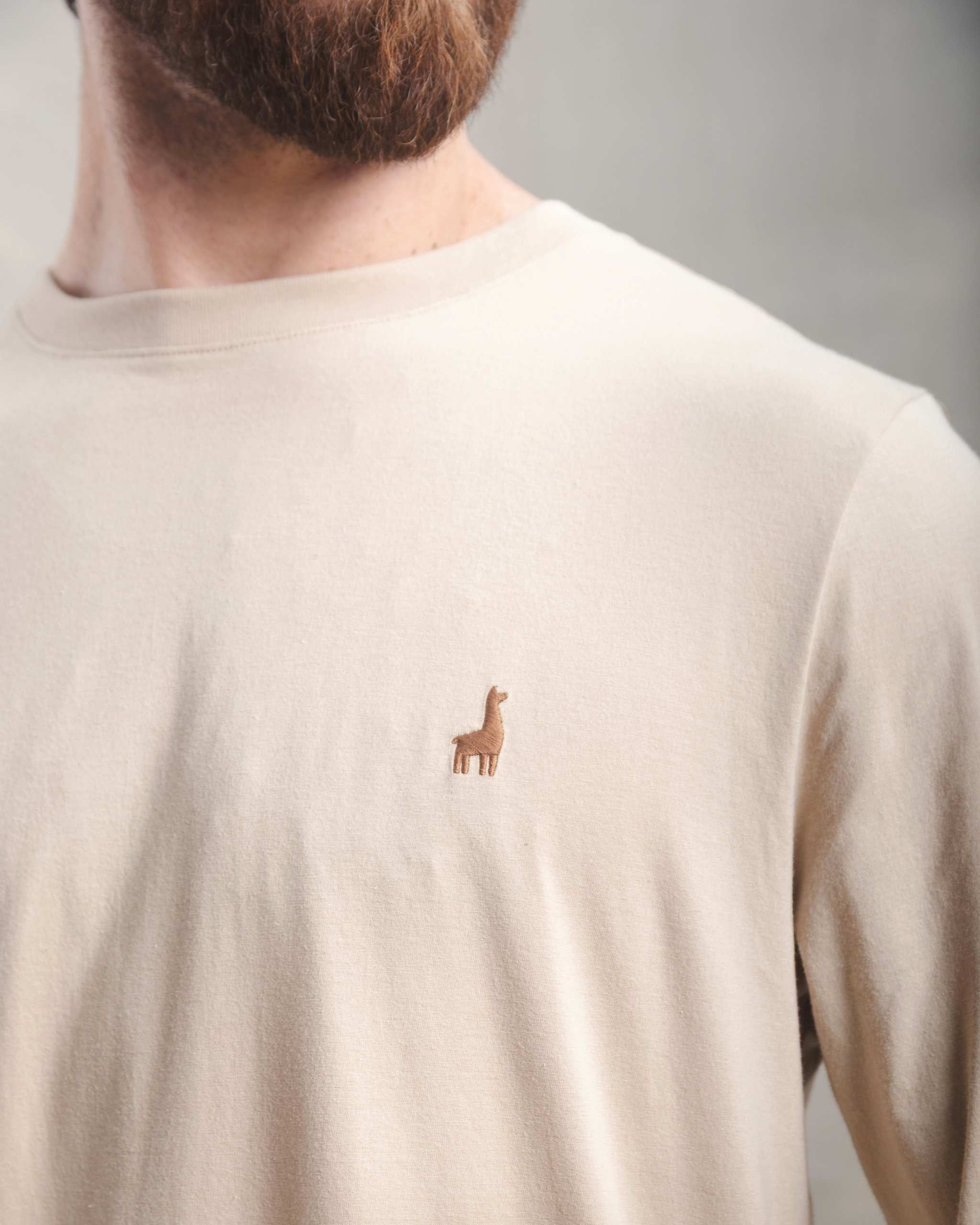 Polo Manga Larga Beige 100% Soft Pima