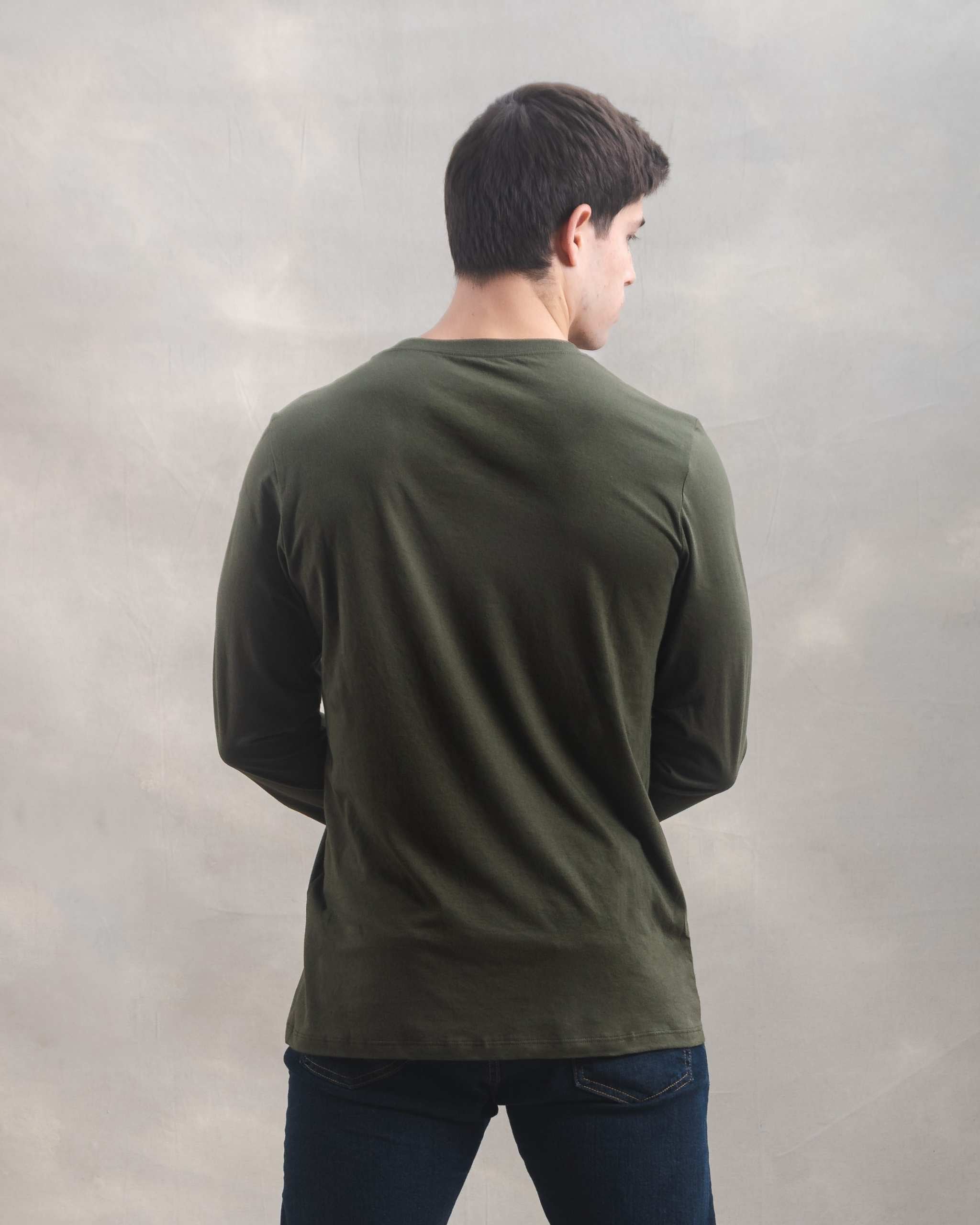 Polo Manga Larga Verde Militar 100% Soft Pima