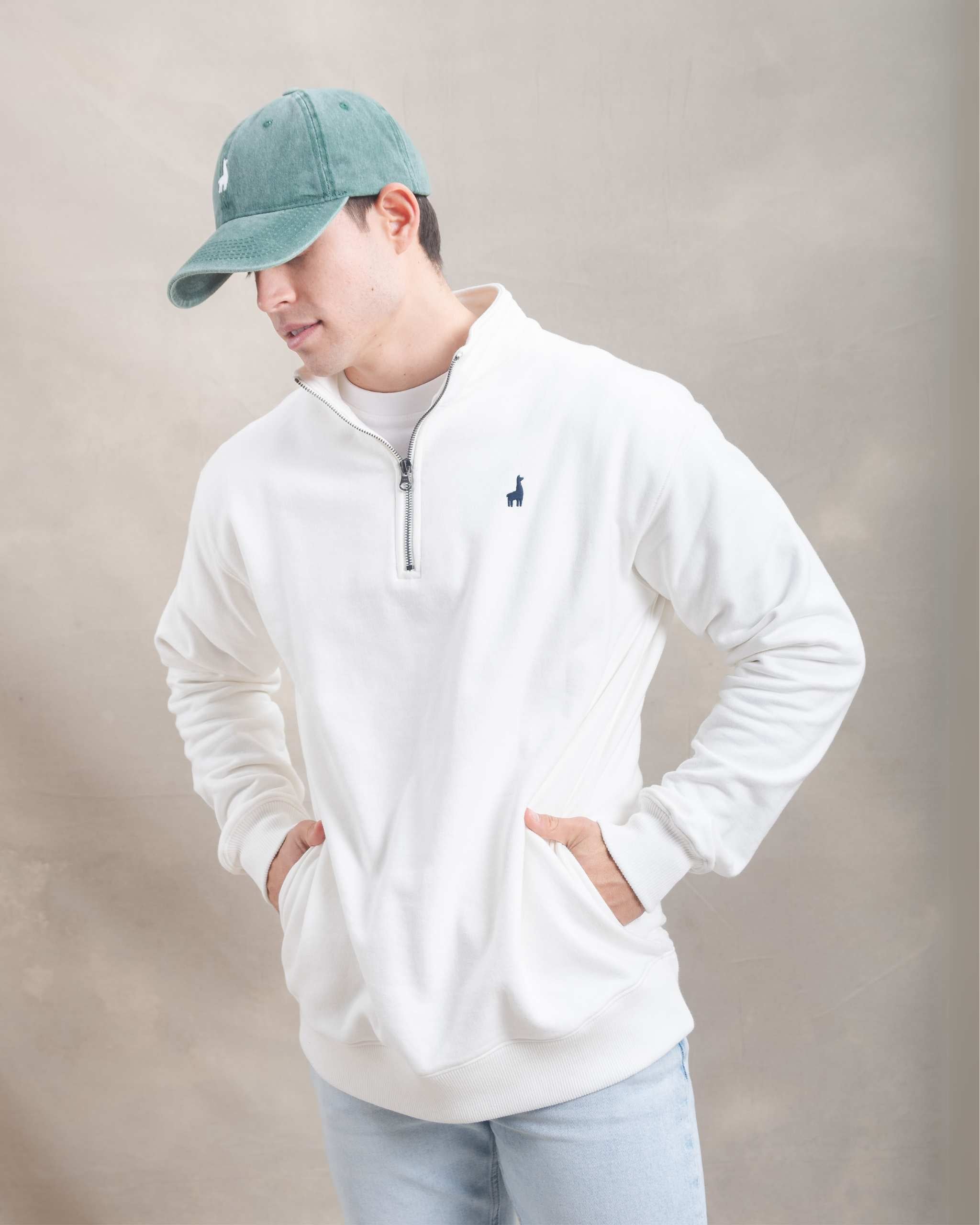 Polera Quarter Zip Blanco Marfil