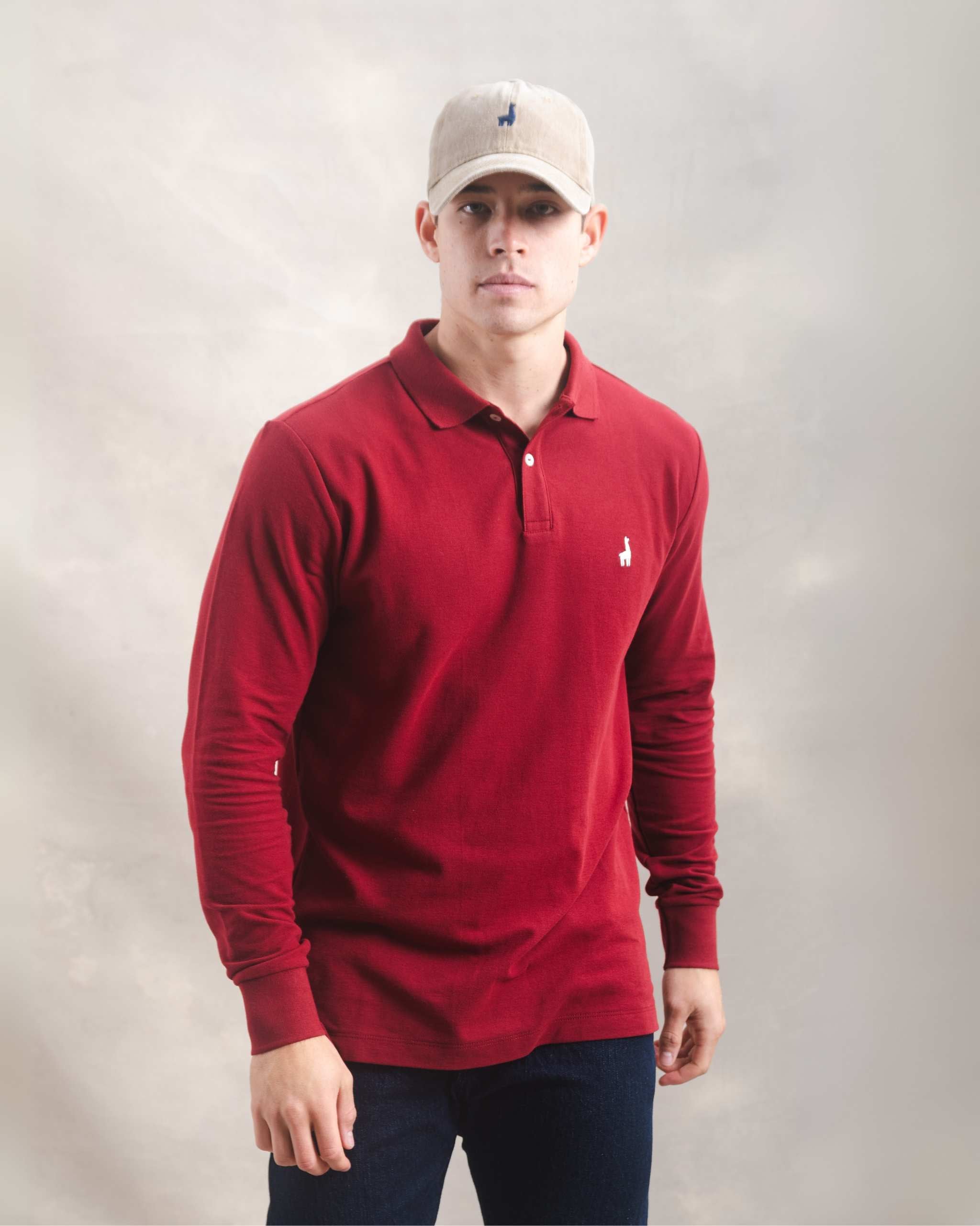 Polo Piqué Manga Larga Guinda (V)