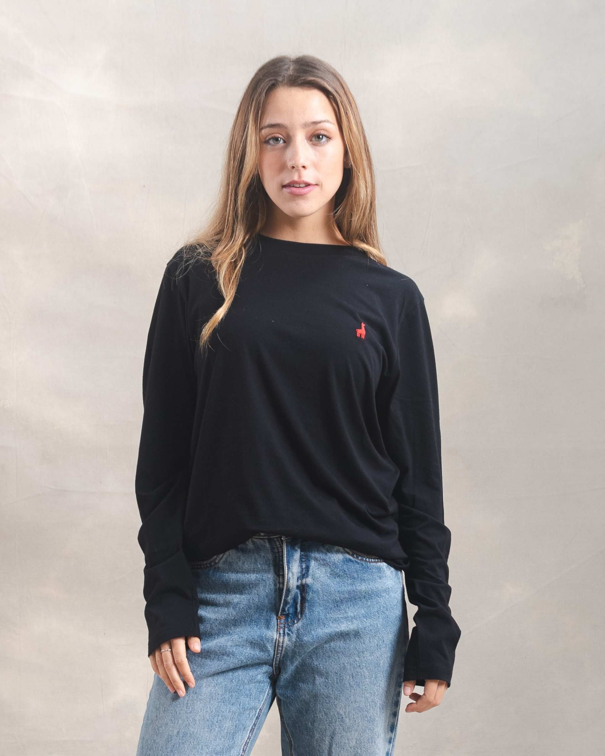 Polo manga larga unisex Negro 100% Soft Pima