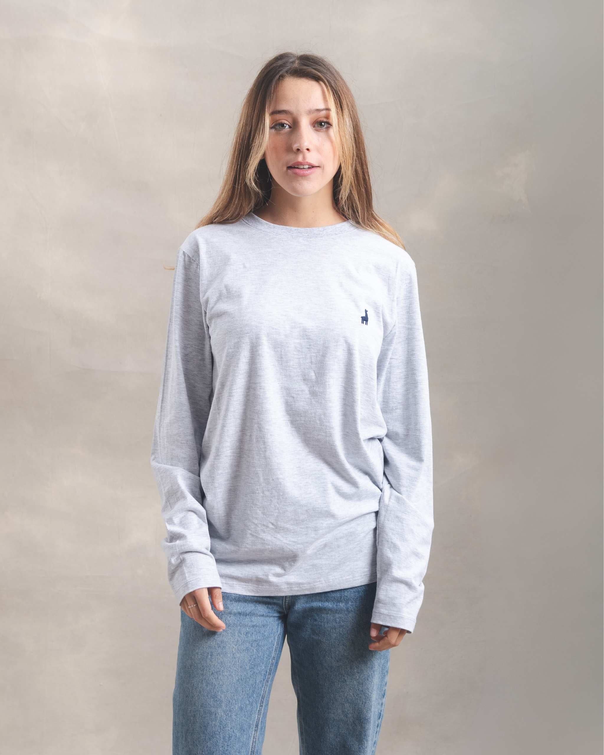 Polo manga larga unisex Gris Melange 100% Soft Pima