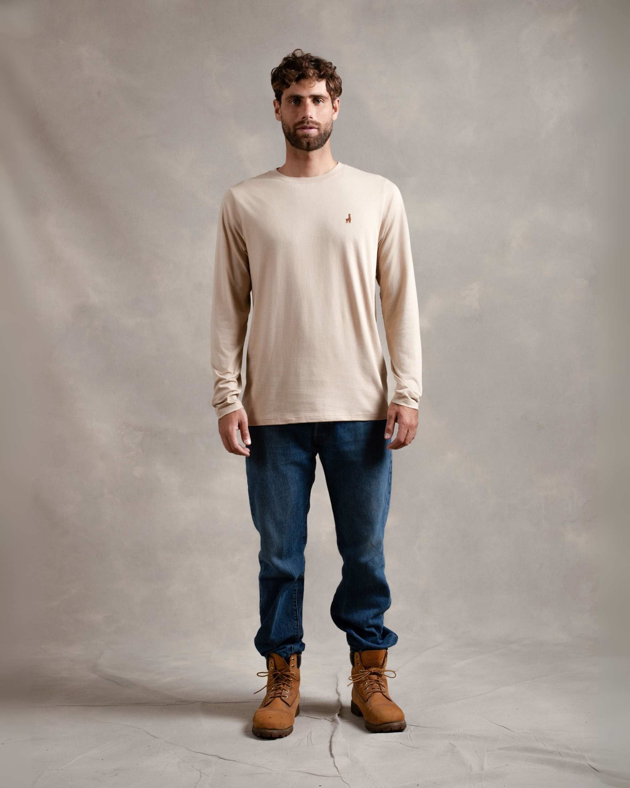 Polo Manga Larga Beige 100% Soft Pima