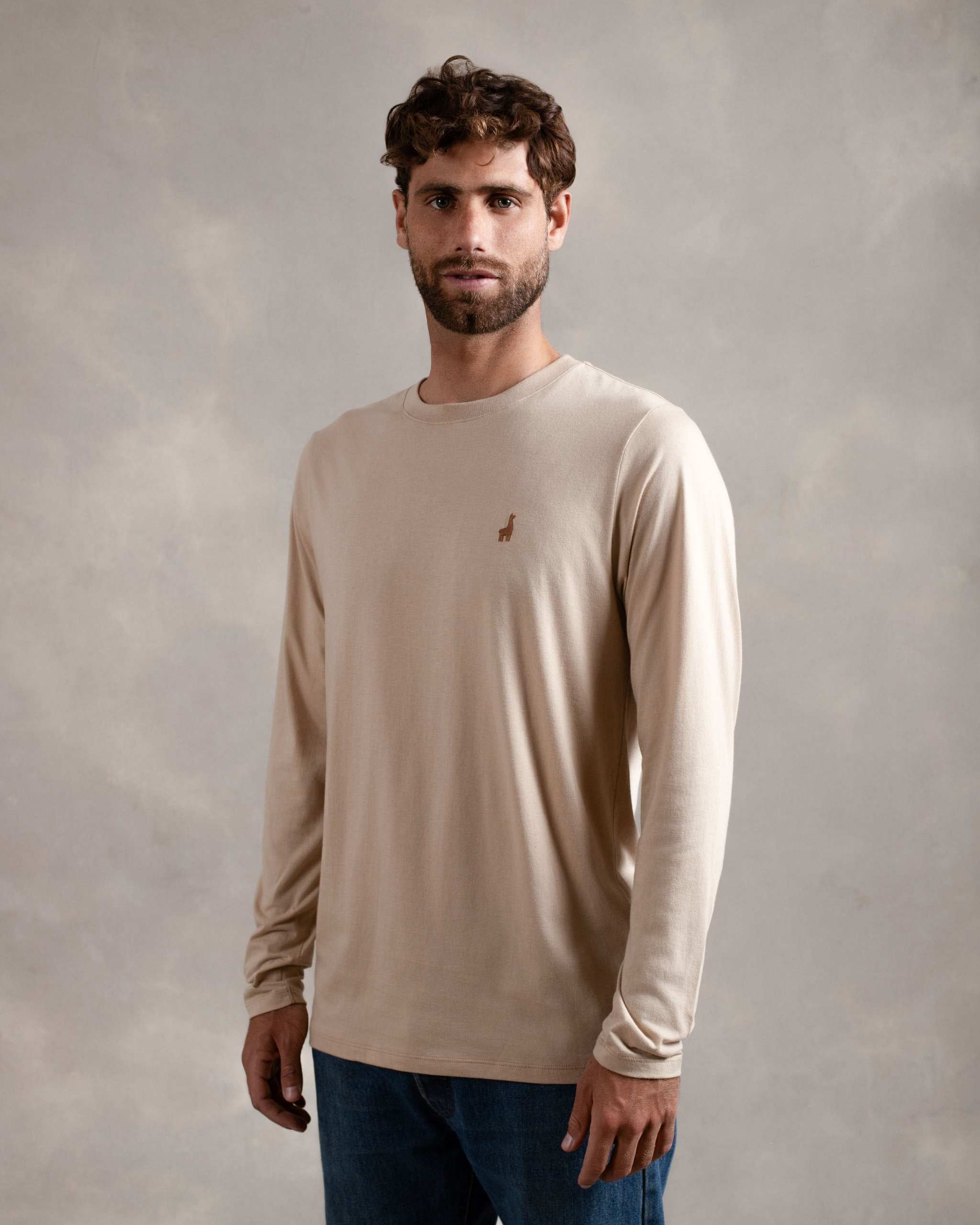 Polo Manga Larga Beige 100% Soft Pima