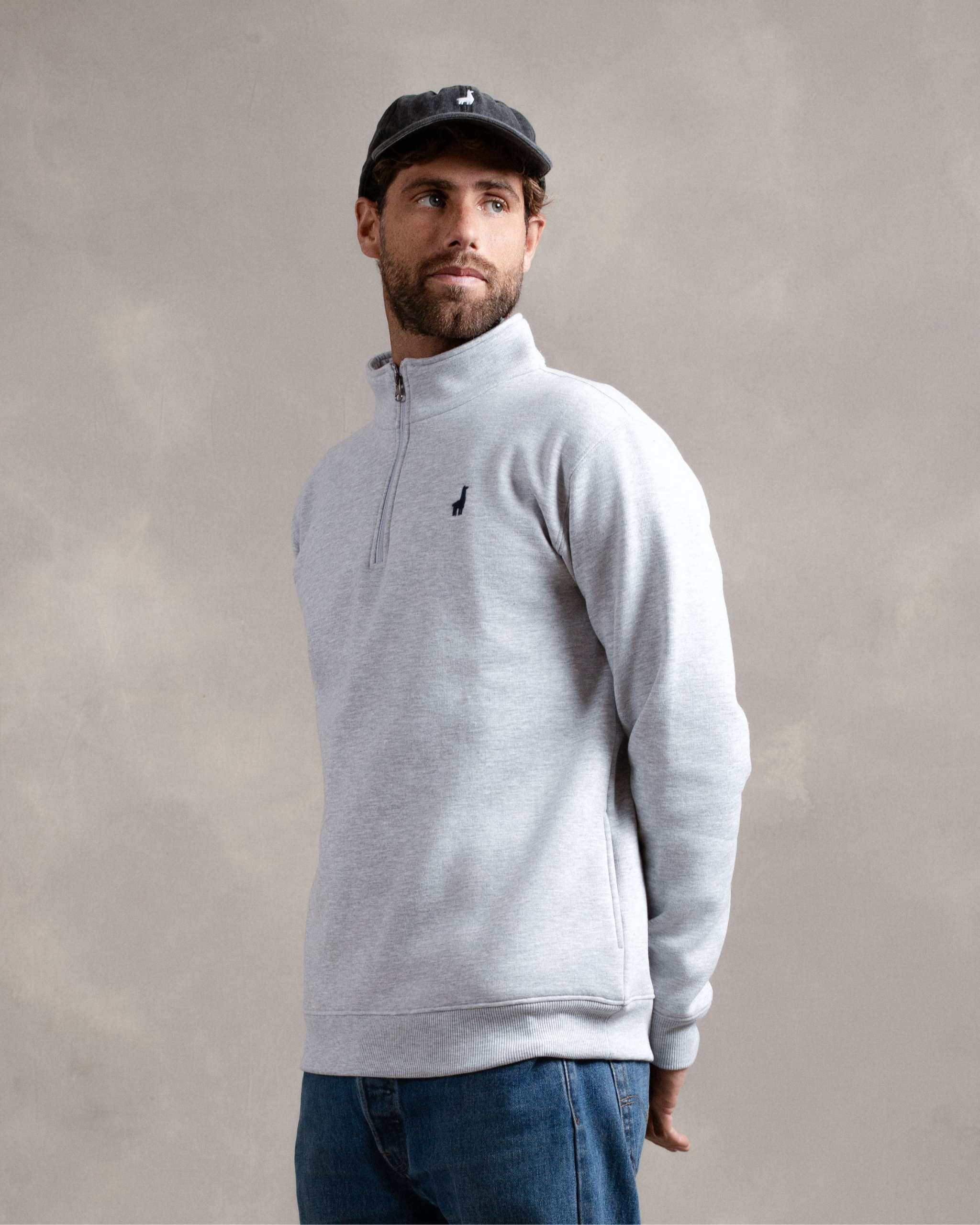 Polera Quarter Zip Gris Melange