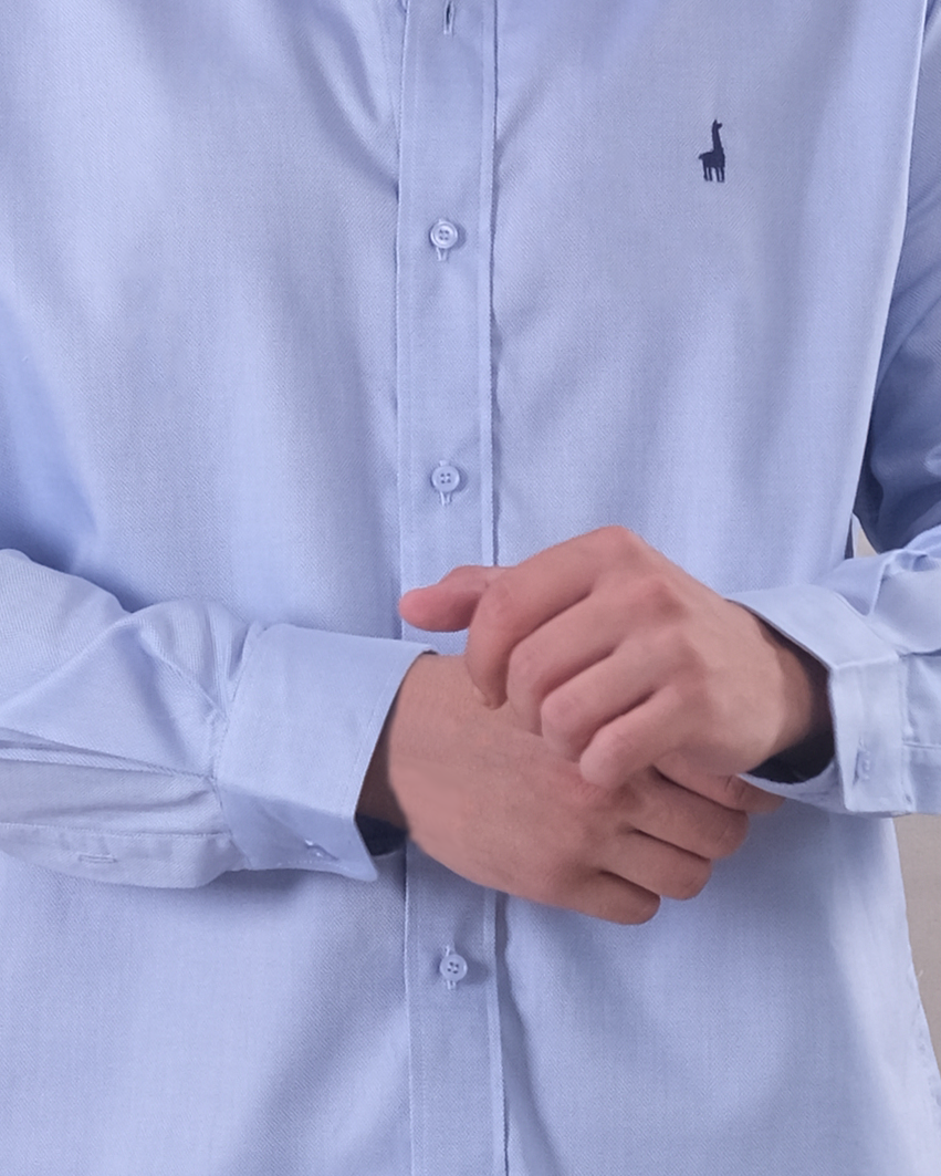Camisa Celeste Oxford 100% Pima-Incluye Caja Premium Qenido