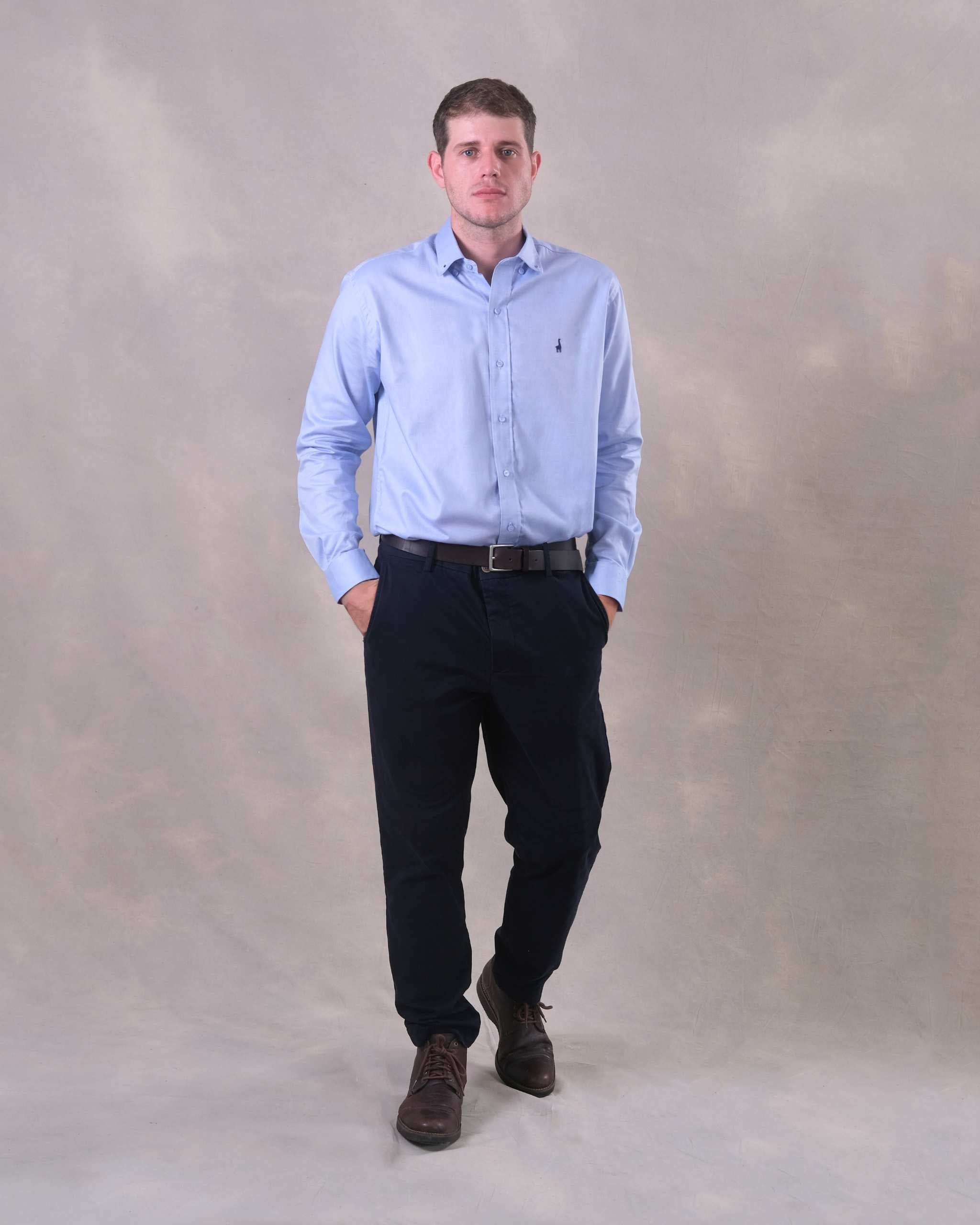 Camisa Celeste Oxford 100% Pima-Incluye Caja Premium Qenido