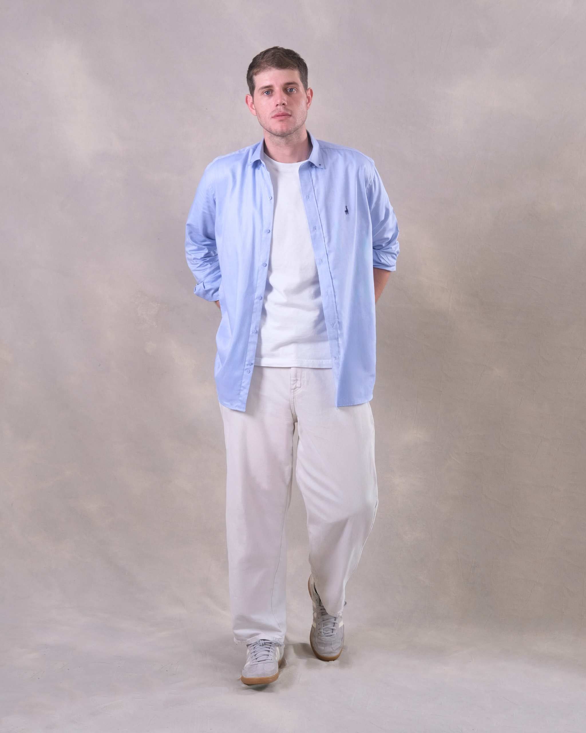 Camisa Celeste Oxford 100% Pima-Incluye Caja Premium Qenido