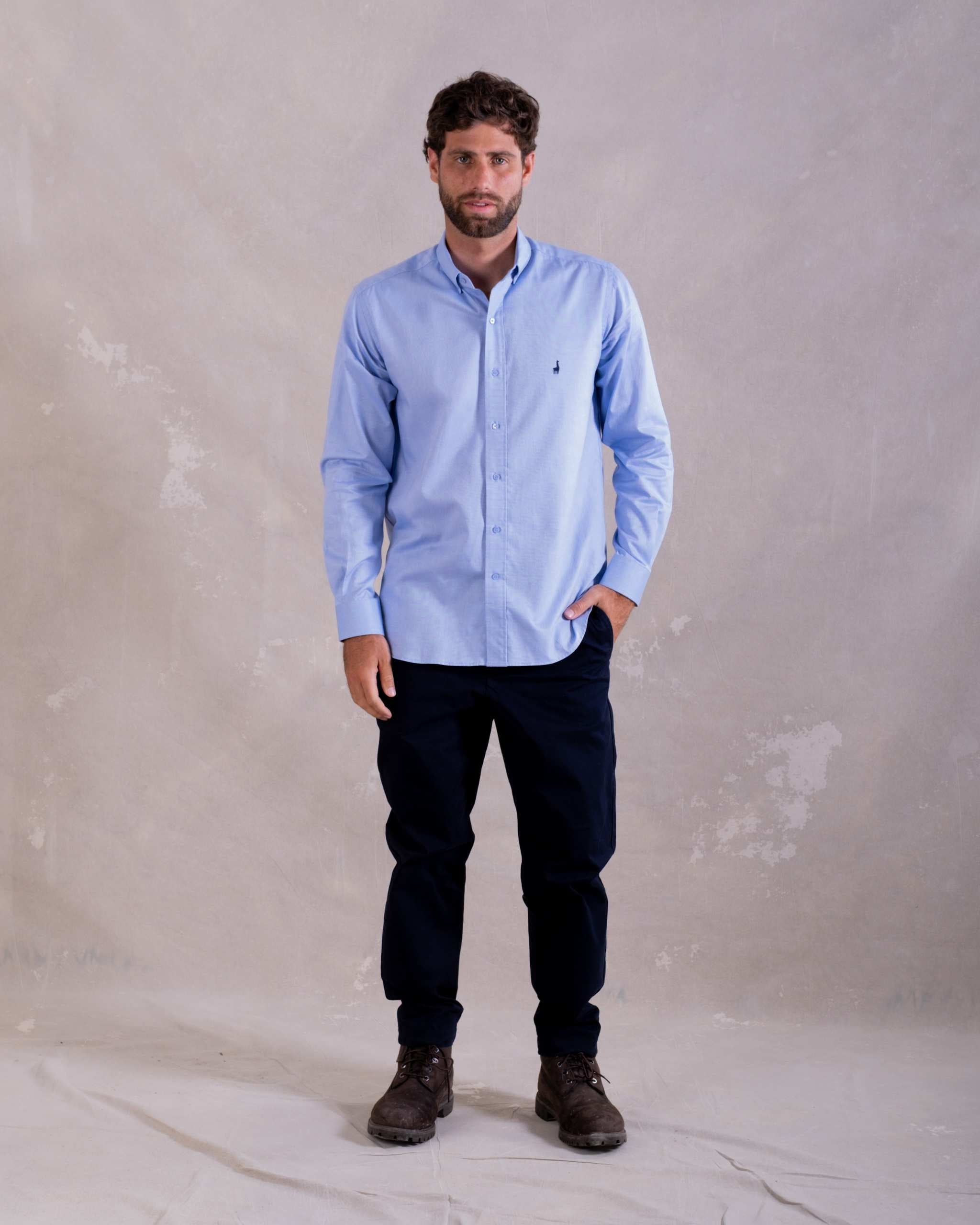 Camisa Celeste Oxford 100% Pima-(Preventa, entrega el 22 de Diciembre)