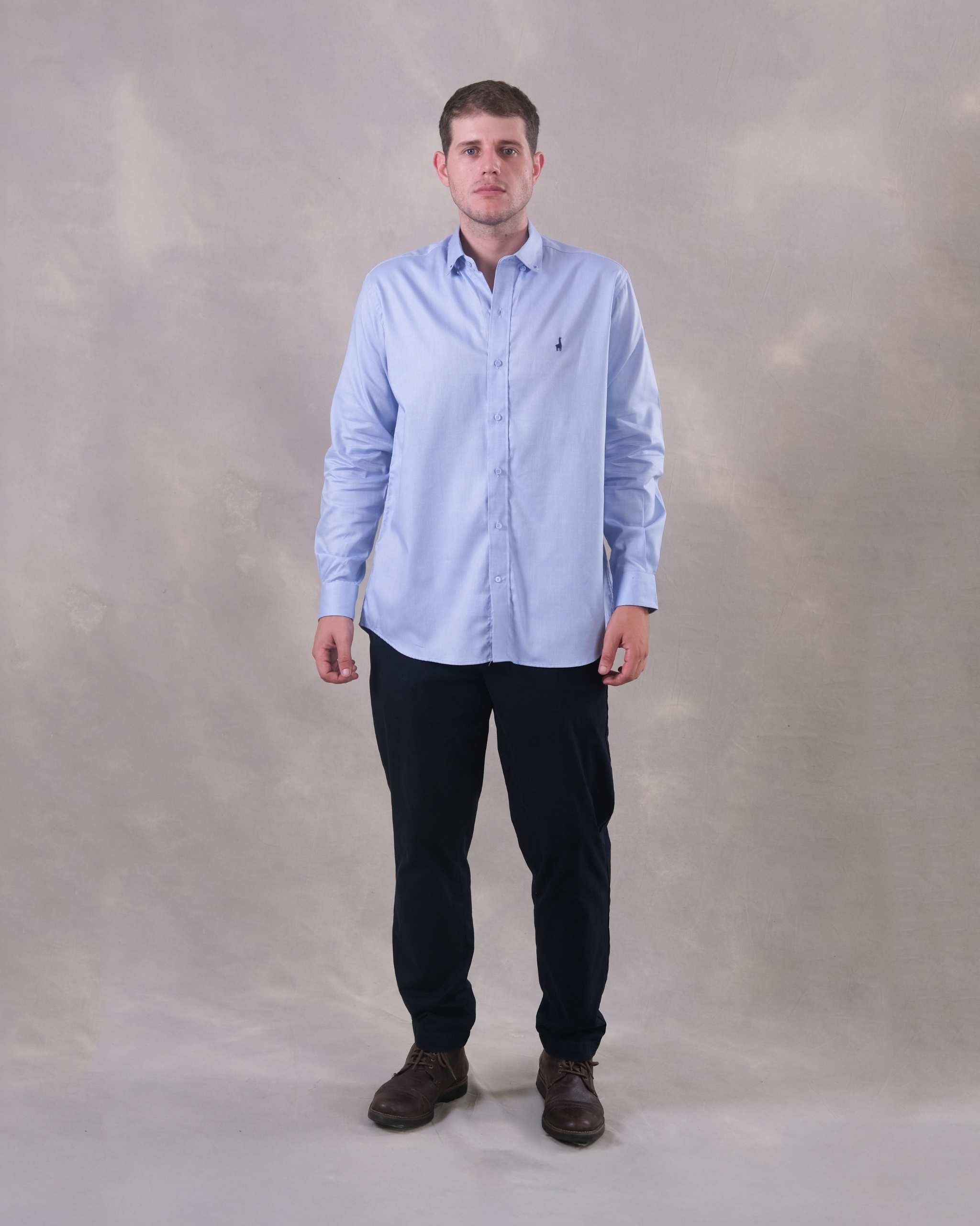 Camisa Celeste Oxford 100% Pima-Incluye Caja Premium Qenido