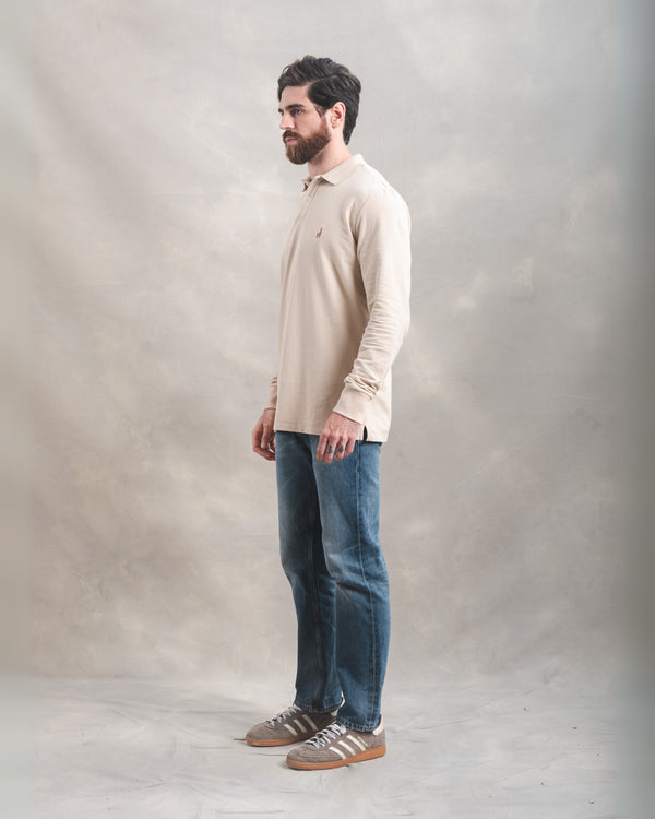 Polo Piqué Manga Larga Beige