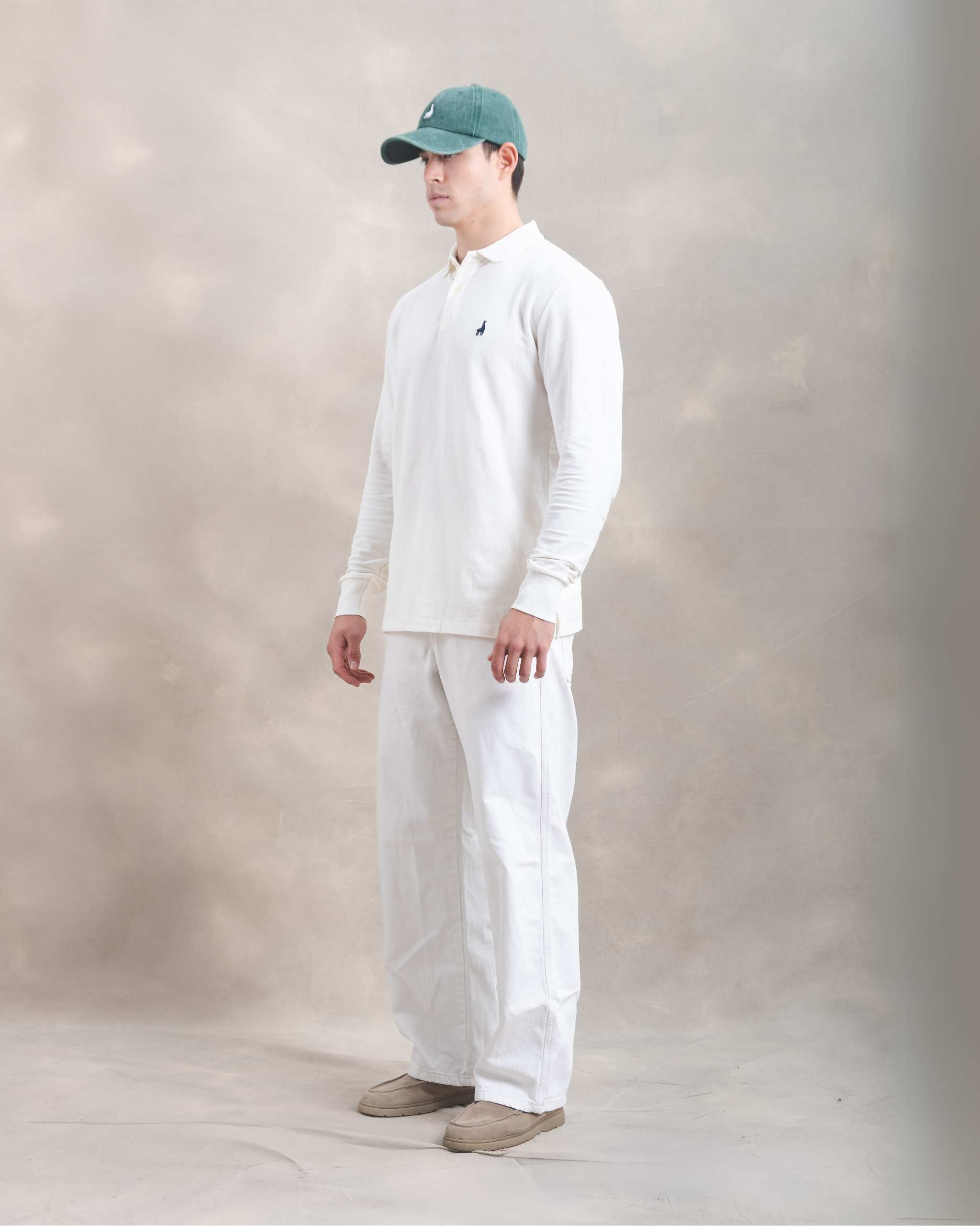 Polo Piqué Manga Larga Blanco Marfil