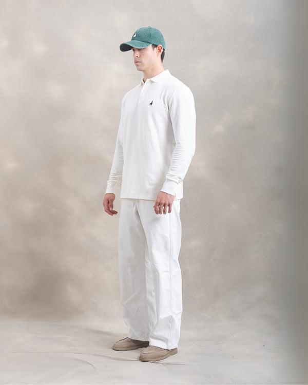 Polo Piqué Manga Larga Blanco Marfil