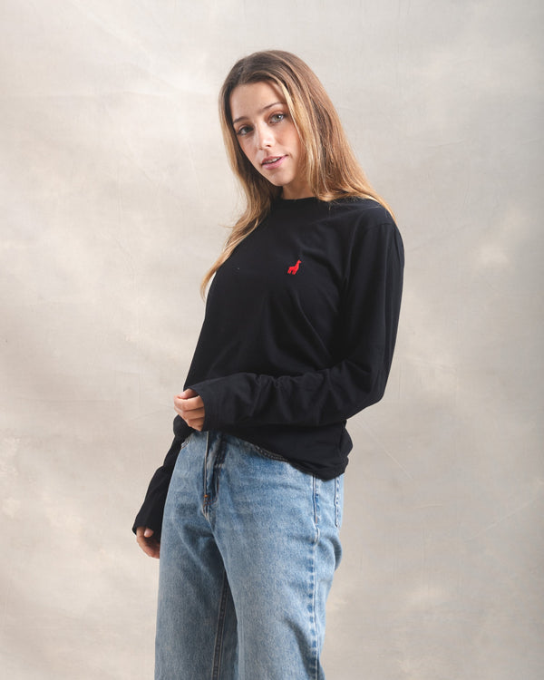Polo manga larga unisex Negro 100% Soft Pima