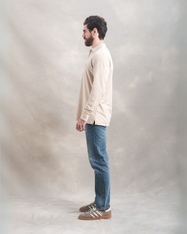 Polo Piqué Manga Larga Beige