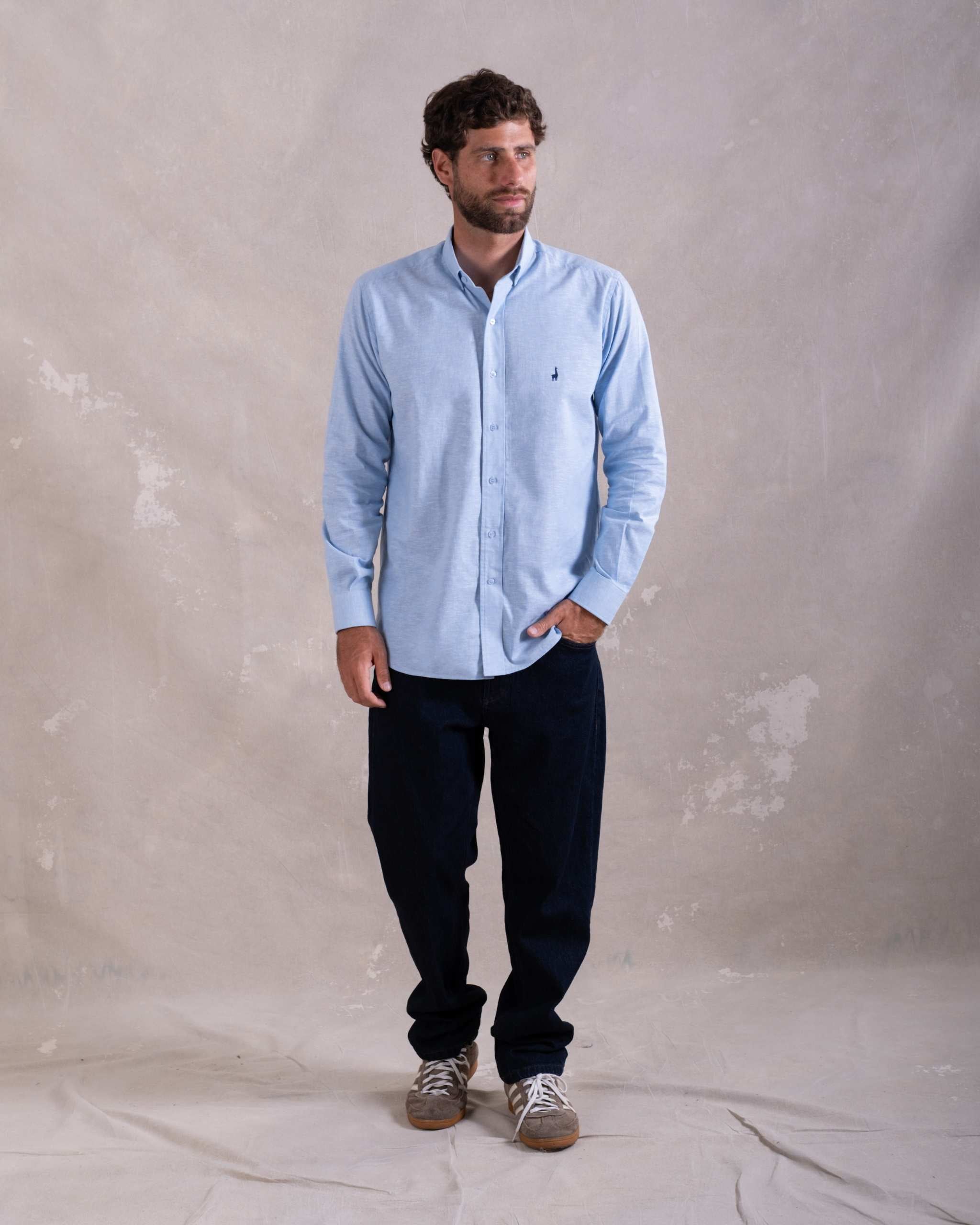 Camisa Pima Lino Celeste-Incluye Caja Premium Qenido