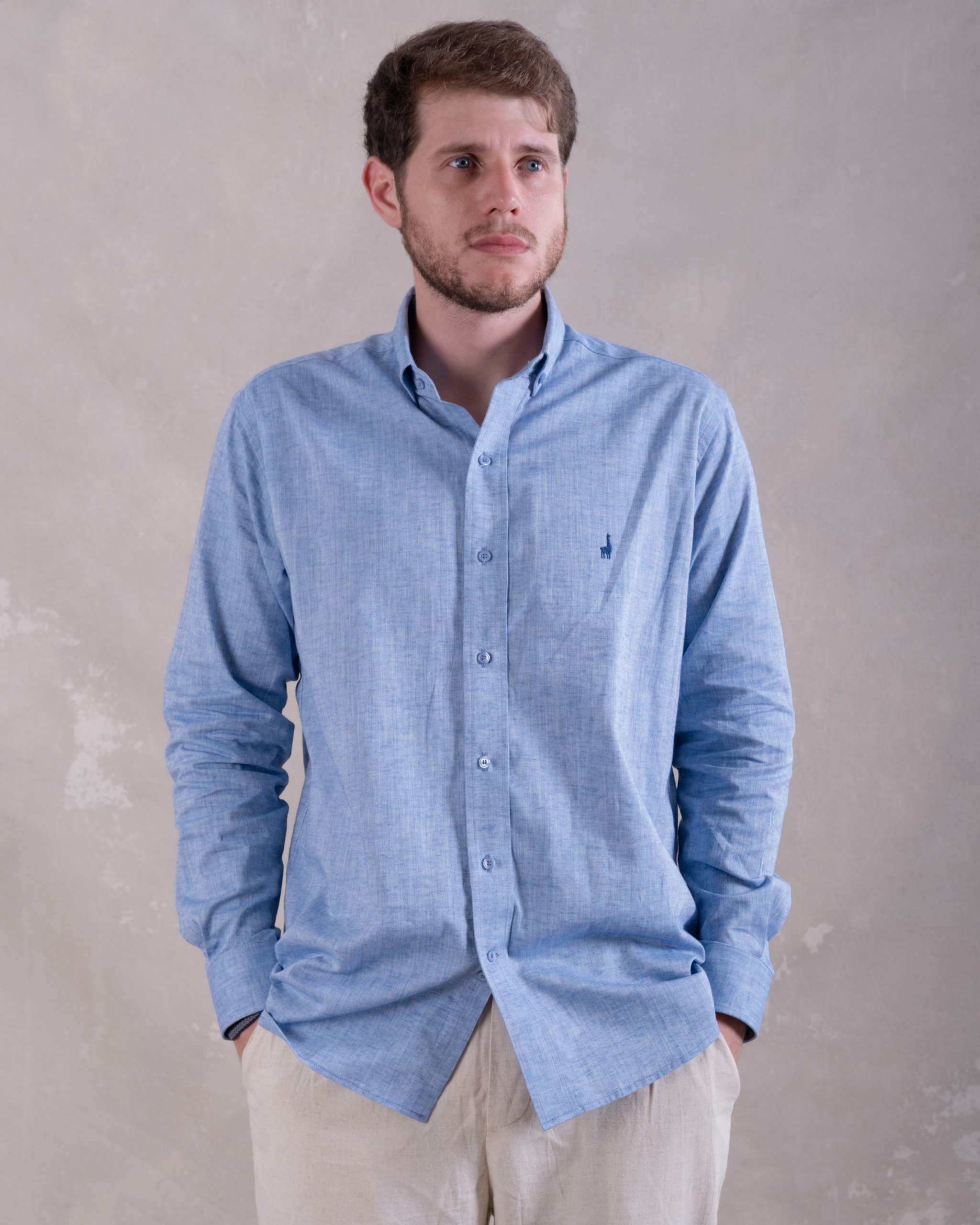 Camisa Pima Lino Azul-(Preventa, entrega el 22 de Diciembre)