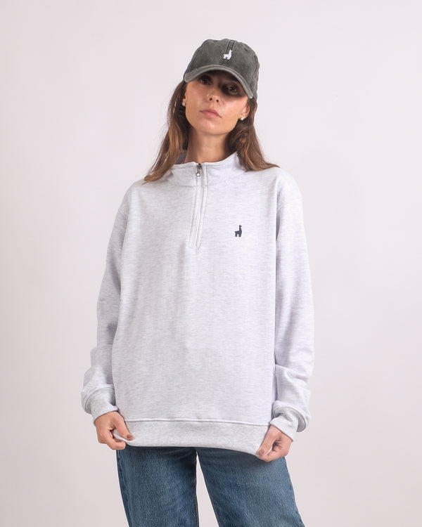 Polera Quarter Zip Gris Melange