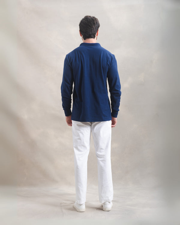 Polo Piqué Manga Larga Azul Marino